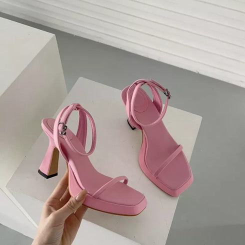 Luxury Square Toe Cross Strap Heels
